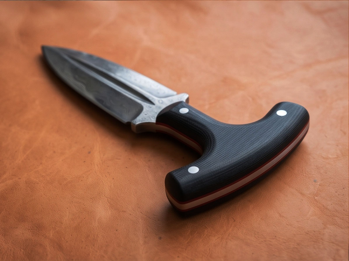 Ravenpoint Handmade Damascus Push Dagger with Ebony Wood Handle & Leather Sheath | Collector EDC Knife | BMK-1195 - view 5