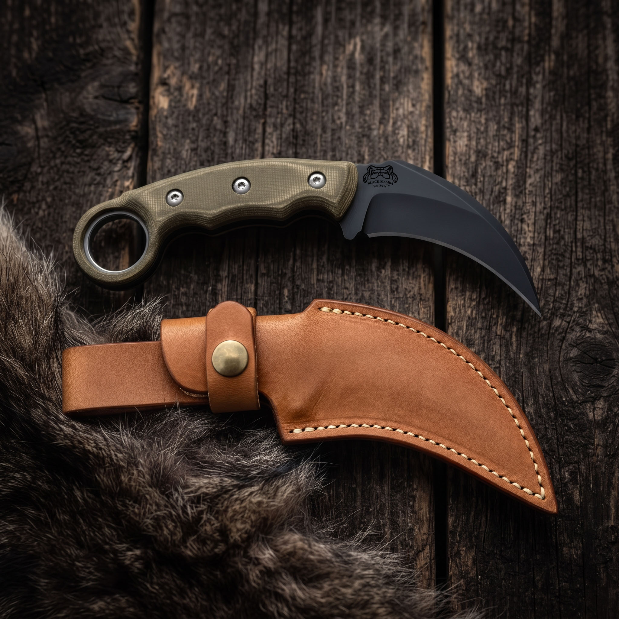 Night Raptor Handmade D2 Steel Black Coated Karambit Knife with Olive Green G10 Handle & Leather Sheath | Tactical EDC Gift | BMK-1182