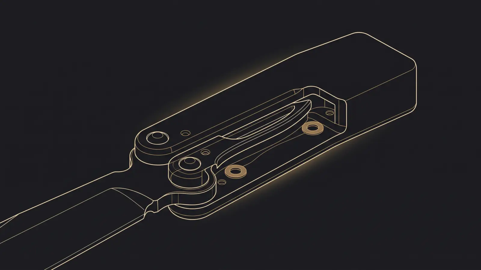 Cutaway diagram of the milled channel construction inside a balisong handle