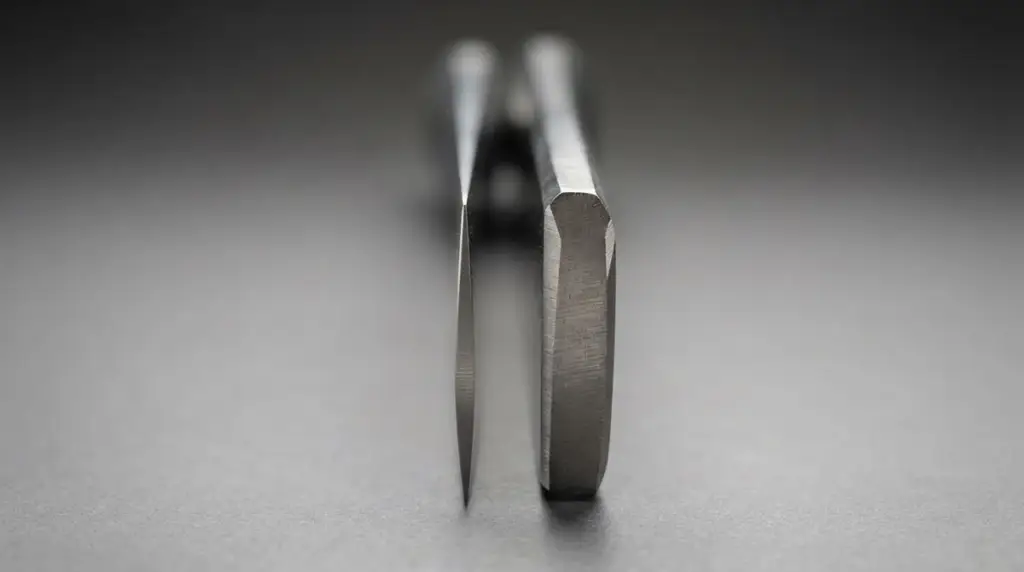 Two cleaver spines seen end on, one thin and one much thicker