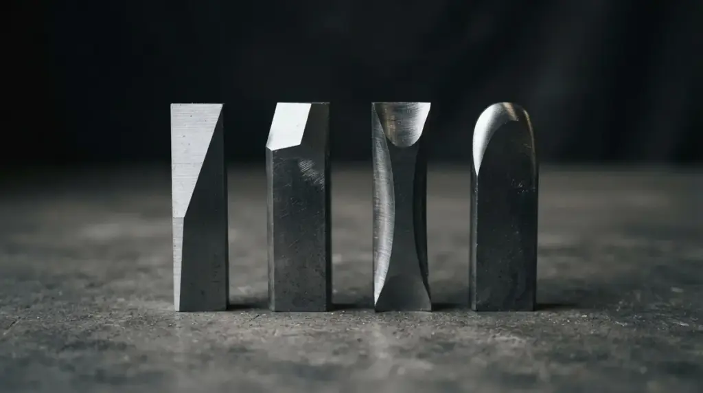 Four blade cross sections showing flat, saber, hollow and convex grinds