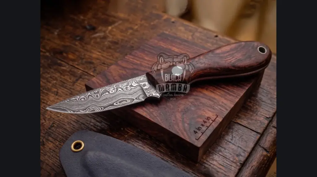 Damascus chef knife and cleaver on a walnut chopping board