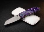 Amethyst Tide 14C28N stonewashed wharncliffe ladies folding knife with violet resin handle and blue titanium clip