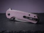 Rosewater 14C28N stonewashed drop point ladies folding knife with dusty pink Micarta handle and black clip
