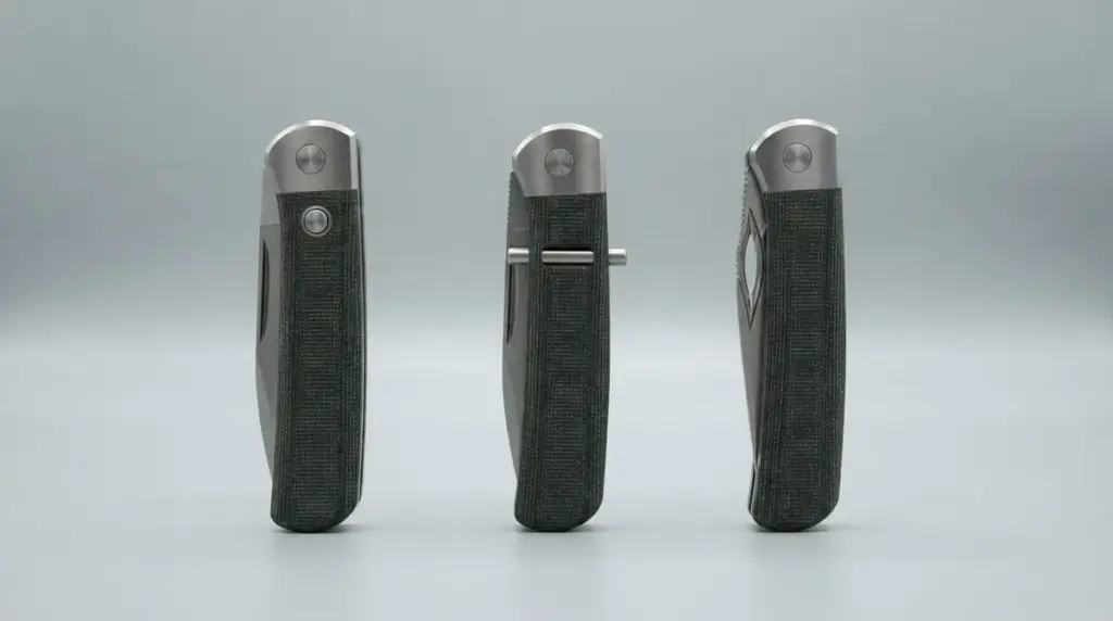 Three closed folders showing a button lock, a crossbar lock and a compression lock release