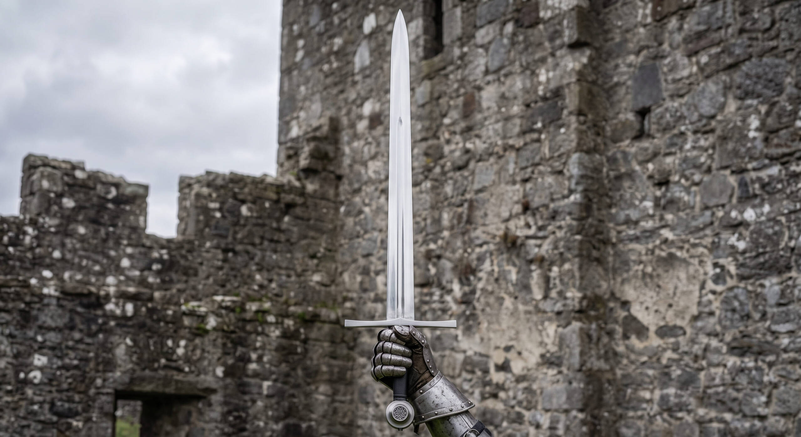 Ironcross Handmade D2 Steel Medieval European Longsword | 36 Inch Mirror Polished Double Edged Blade with Narrow Fuller & Diamond Cross Section | Black Leather Two Handed Grip with Steel Risers & Disc Pommel | Leather Scabbard | Knightly Collector Gift for Him | BMK-1136 - view 2