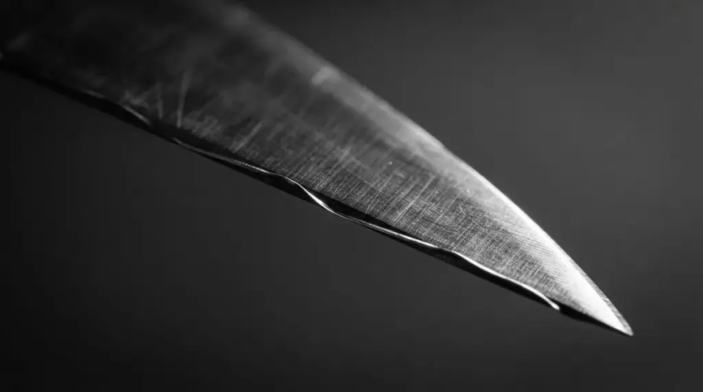 Extreme macro of a knife edge with a fine wire burr curled along the apex