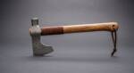 Frontier Oak handmade Damascus tomahawk axe with mirror polished Damascus head, hammer poll, 19 inch American oak haft and brown leather cord wrap