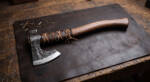 Iron Beard Hand Forged High Carbon Steel Bearded Tomahawk Axe | Hammer Textured Head with Polished Bevel | 19 Inch Curved Dark Walnut Haft with Leather Grip & Rawhide Lace | Leather Sheath | Viking Bushcraft Camping Gift for Him | BMK-1123