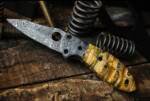 Gaboon Viper | Mammoth Tooth Handle Damascus Pocket Knife, 7.25 Inch USA Made Folding Knife with Walnut Gift Box | BMK-743