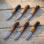 Set of 6 matching knives: Amber Star Handmade Damascus Steel Skinner Knife