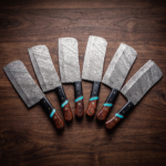 Set of 6 matching knives: Black Panther Damascus Chef Cleaver Blade Knife Chopper