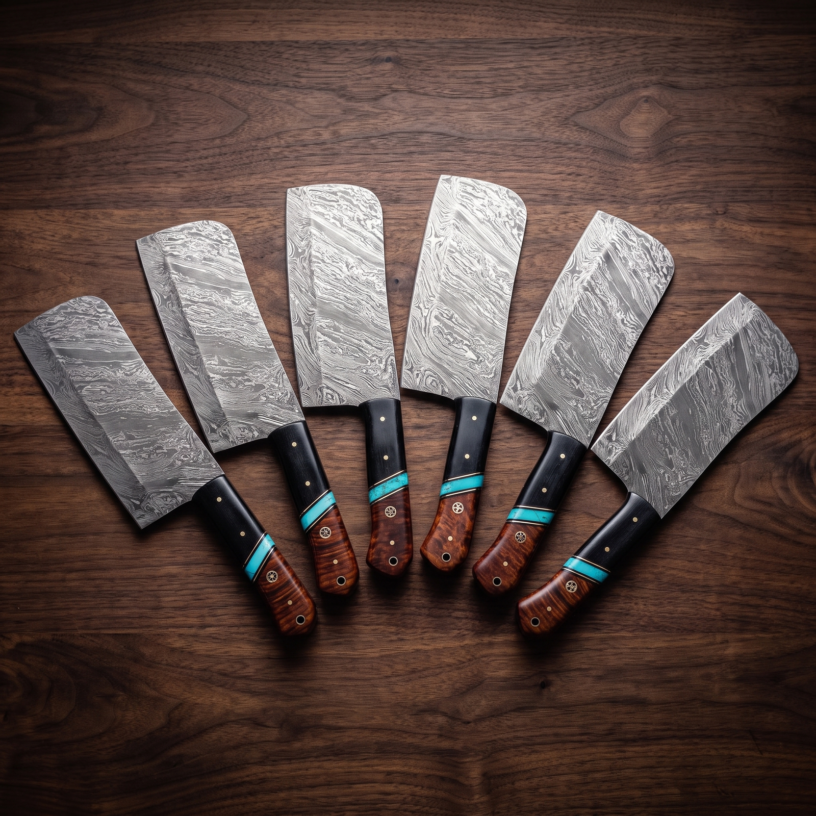 Set of 6 Black Panther Damascus Chef Cleaver Blade Knife Chopper | Groomsmen Gift Set | BMK-873-S6