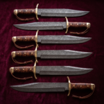 Set of 6 matching knives: Briar Rose Handmade Damascus Bowie Sword