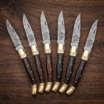 Set of 6 matching knives: Caramel 4 Inches Closed Damascus Laguiole Knife Handmade
