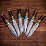 Set of 6 matching knives: Dragon Knife 12″ Long 7“ Blade 13oz Damascus Steel Fixed