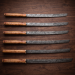 Set of 6 matching knives: Handmade 32" Damascus Katana Japanese Sword Damascus