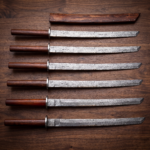 Set of 6 matching knives: Handmade 32" Japanese Damascus Katana Samurai Ninja Sword