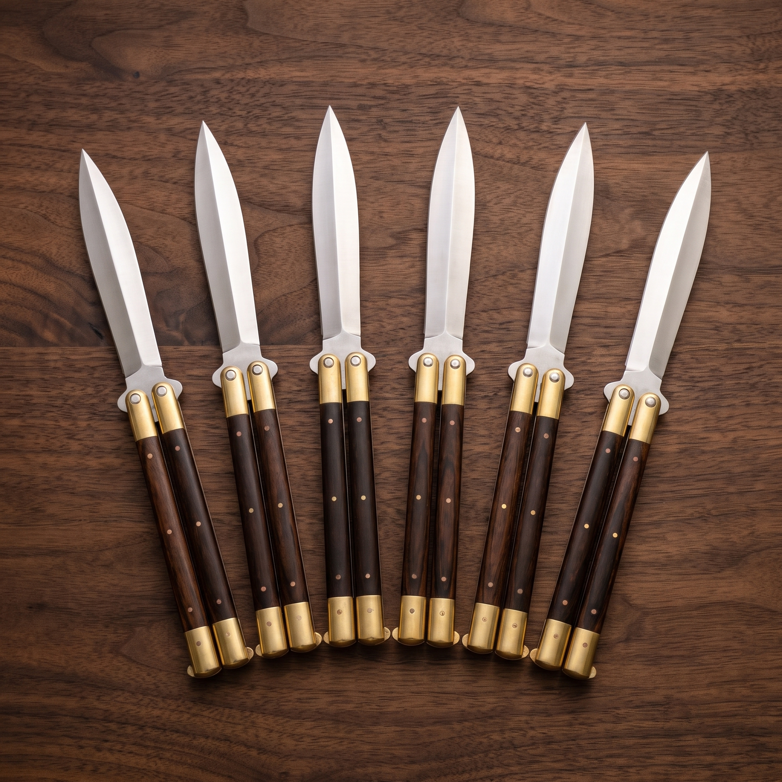 Set of 6 High Carbon Steel Filipino Balisongs Butterfly Brass with | Groomsmen Gift Set | BMK-422-S6