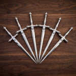 Set of 6 matching knives: High Quality Made Stainless Steel Four Edge Cross Dagger