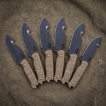 Set of 6 matching knives: Nightfall Handmade D2 Steel Black Oxide Gut Hook Hunting Knife