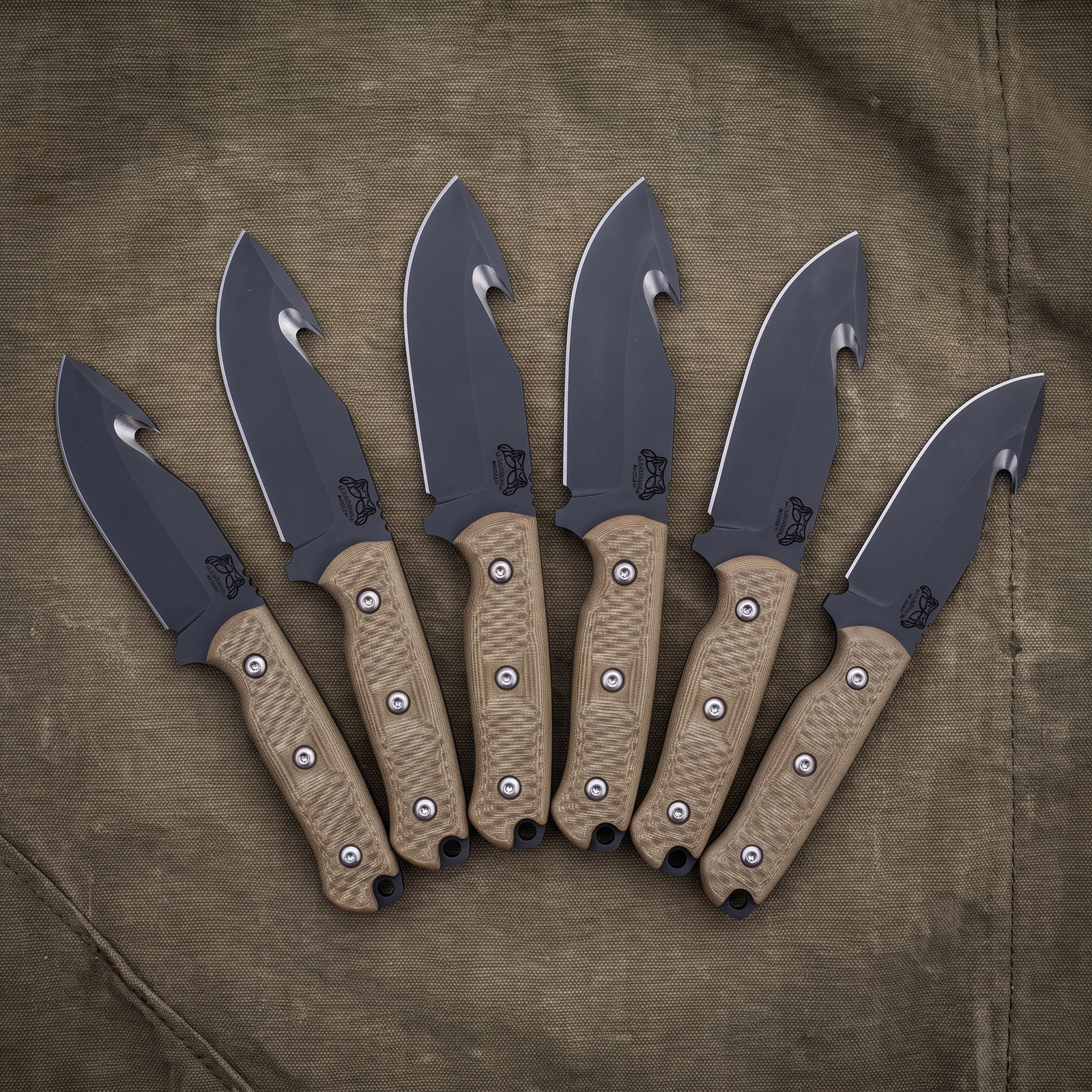Set of 6 Nightfall Handmade D2 Steel Black Oxide Gut Hook Hunting Knife | Groomsmen Gift Set | BMK-1180-S6