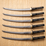 Set of 6 matching knives: Onyx Crane Handmade Damascus Katana