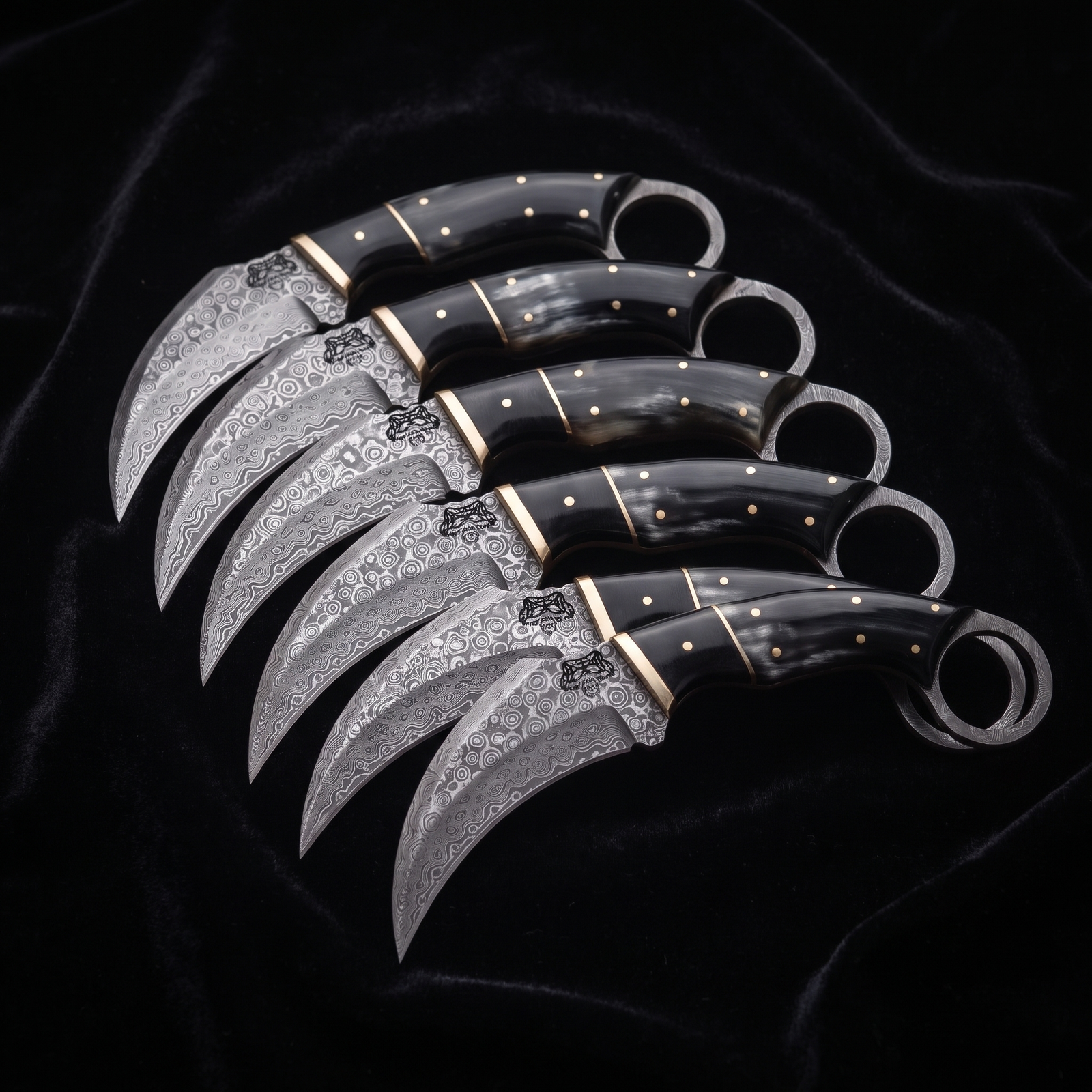 Set of 6 Onyx Fang Handmade Damascus Karambit Knife with Buffalo Horn Handle | Groomsmen Gift Set | BMK-1190-S6