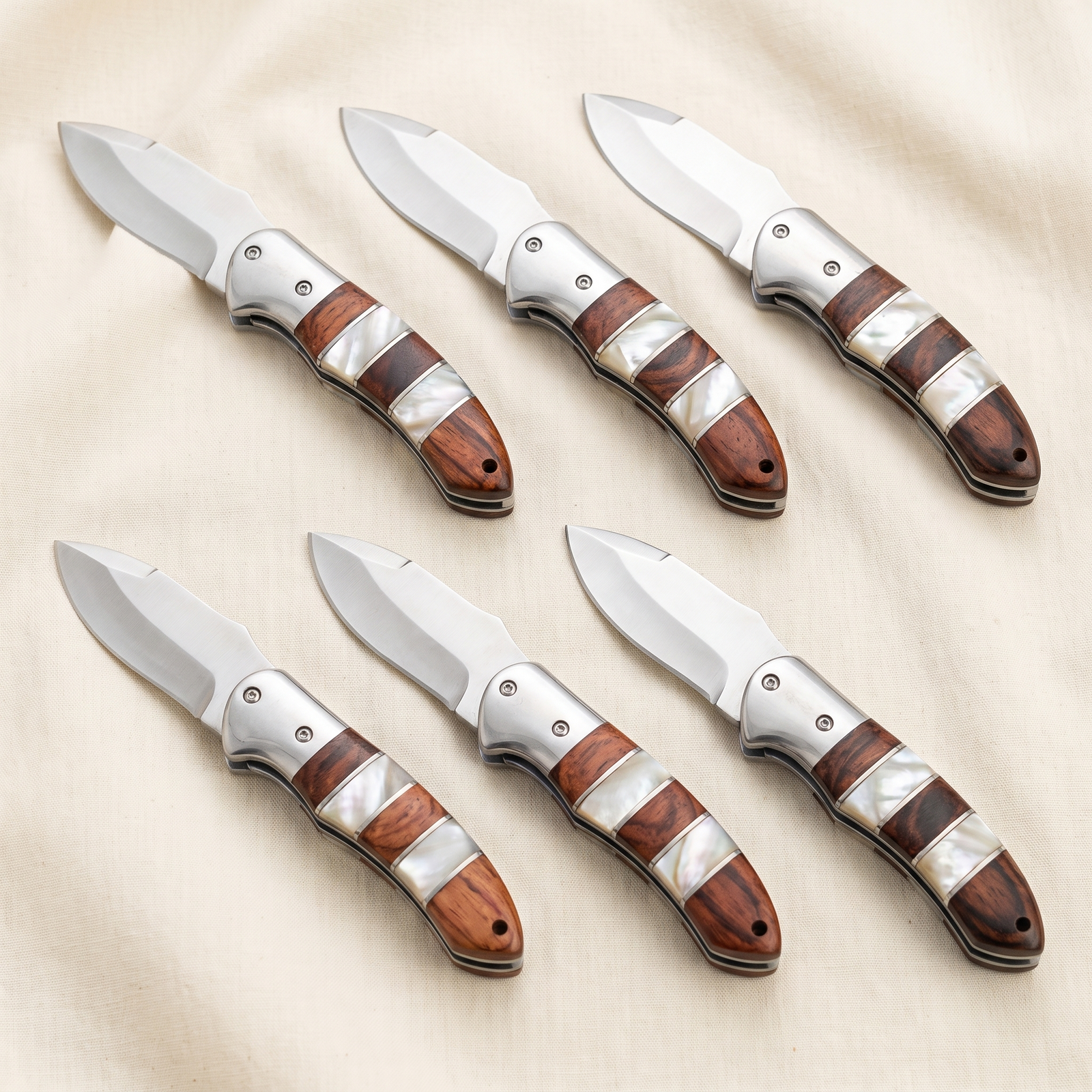 Set of 6 Pearl Magpie Handmade VG10 Stainless Steel Folding Knife | Groomsmen Gift Set | BMK-807C-S6