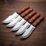 Set of 6 matching knives: Tiger Amber Handmade D2 Steel Tracker Knife