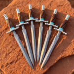 Set of 6 matching knives: Turquoise Asp Handmade Damascus Steel Dagger Knife