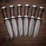 Set of 6 matching knives: Yakushima Knife 12 Inch Long Damascus Fixed Blade Hunting