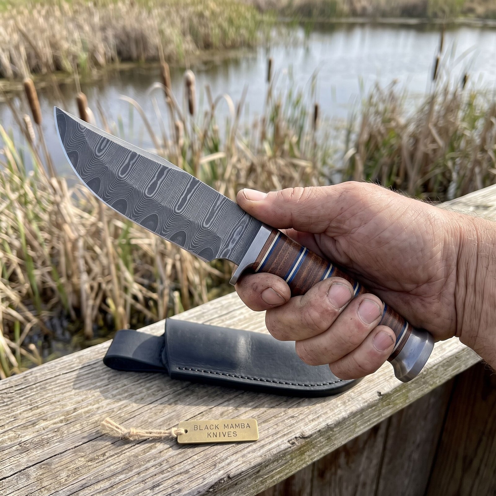 Egyptian Cobra KNIFE 9.5″ Long 4.5 “Blade 8.8oz Fixed Blade Hunting Bowie Skinner Handmade Damascus Steel Knife Black Mamba Hand Made World Class Knives USA Made | BMK-116 - view 2