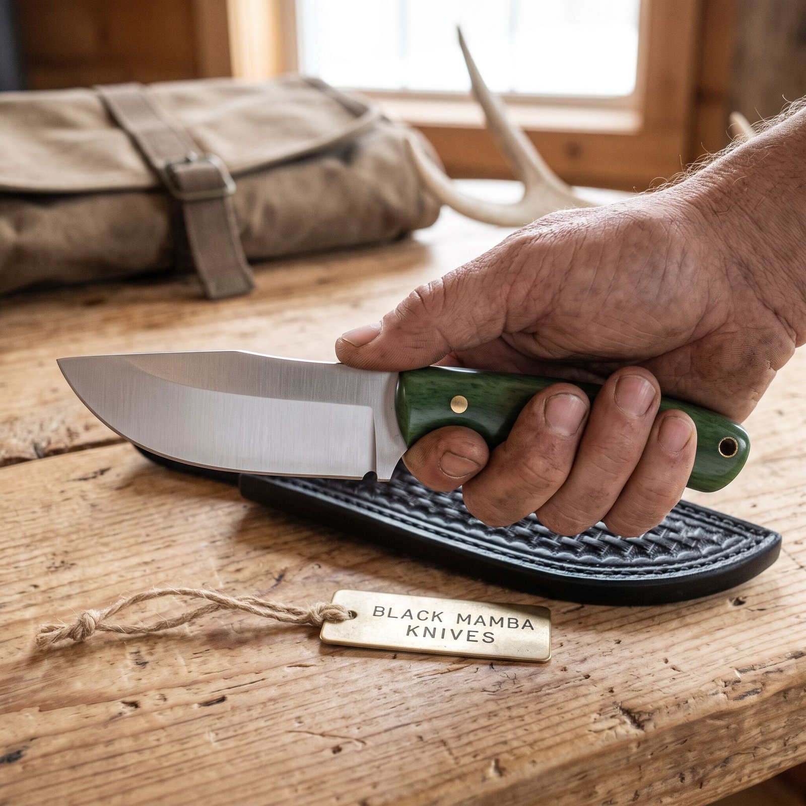 Green Fish Knife 9″ Long 4.5″ Blade 9oz 440c Stainless Steel Fixed Blade Hunting Bowie Skinner Handmade Knife Black Mamba Hand Made World Class Knives USA Made | BMK-144 - view 2