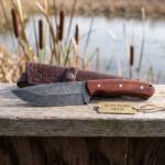 Python Snake Damascus hunting knife BMK-117 with rosewood handle with tooled leather sheath
