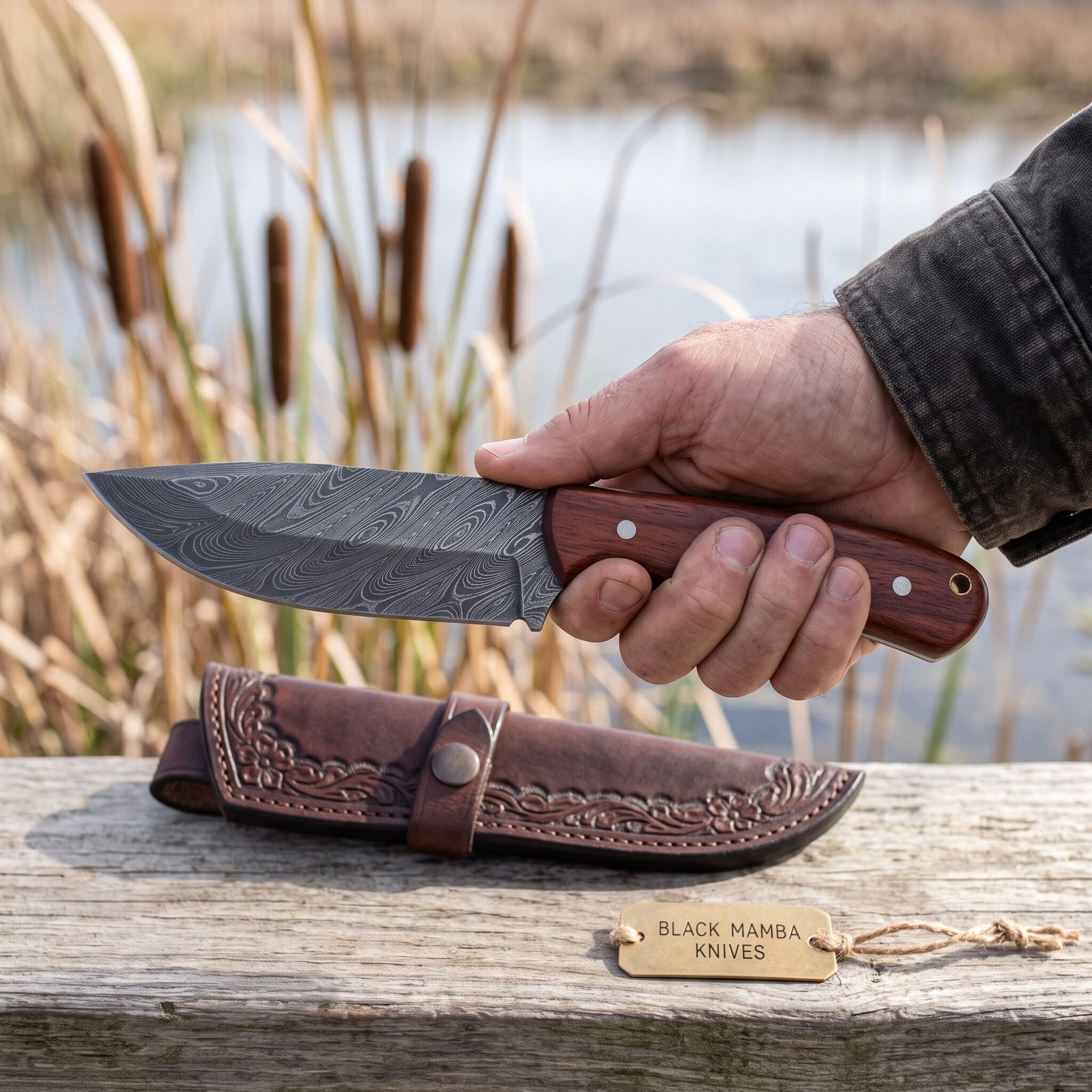Python Snake KNIFE 9.5″ Long 4.5 “Blade 8.8oz Damascus Steel Fixed Blade Bowie Skinner Hunting Skinner Knife Handmade Damascus Knife Black Mamba Hand Made World Class Knives USA Made | BMK-117 - view 2