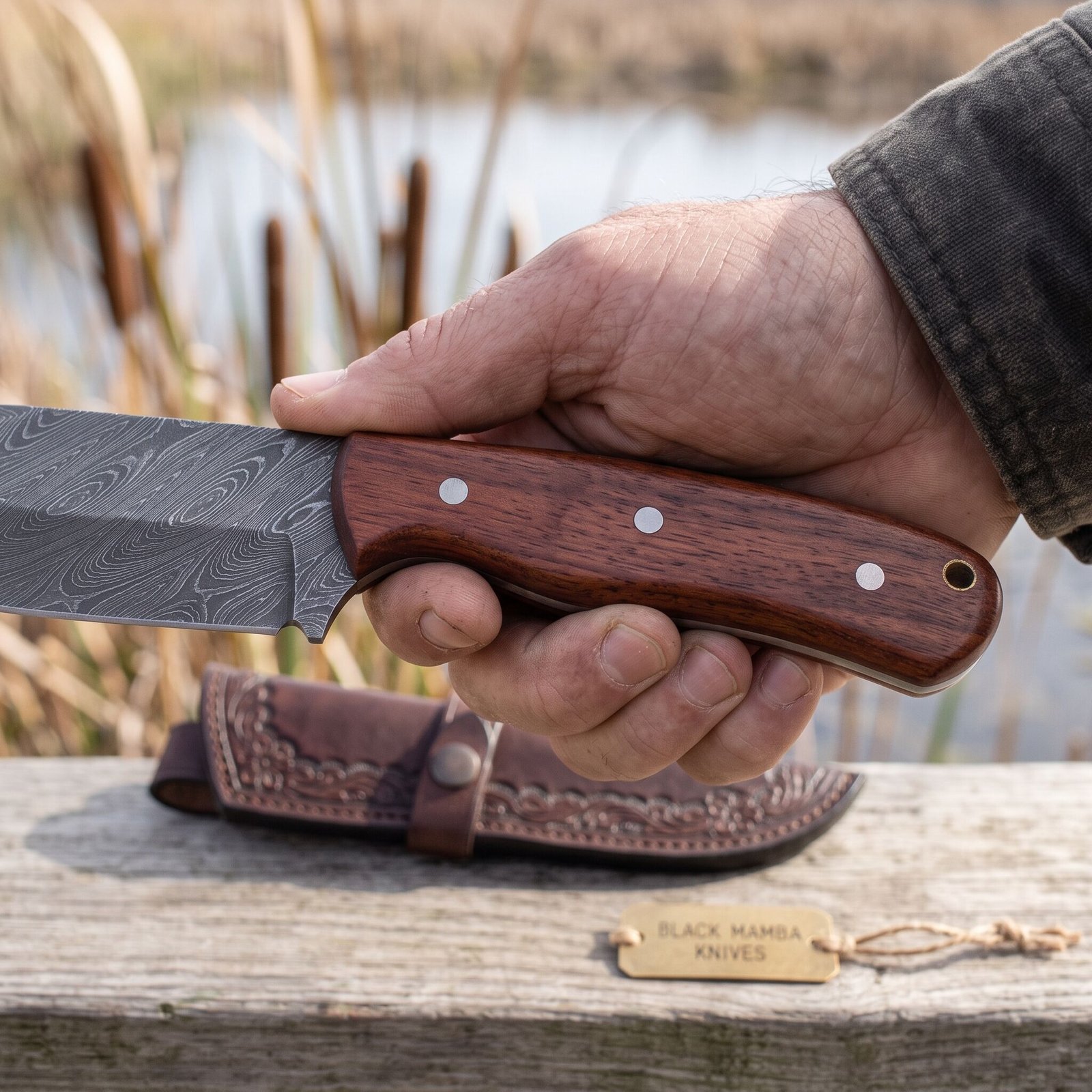 Python Snake KNIFE 9.5″ Long 4.5 “Blade 8.8oz Damascus Steel Fixed Blade Bowie Skinner Hunting Skinner Knife Handmade Damascus Knife Black Mamba Hand Made World Class Knives USA Made | BMK-117 - view 5