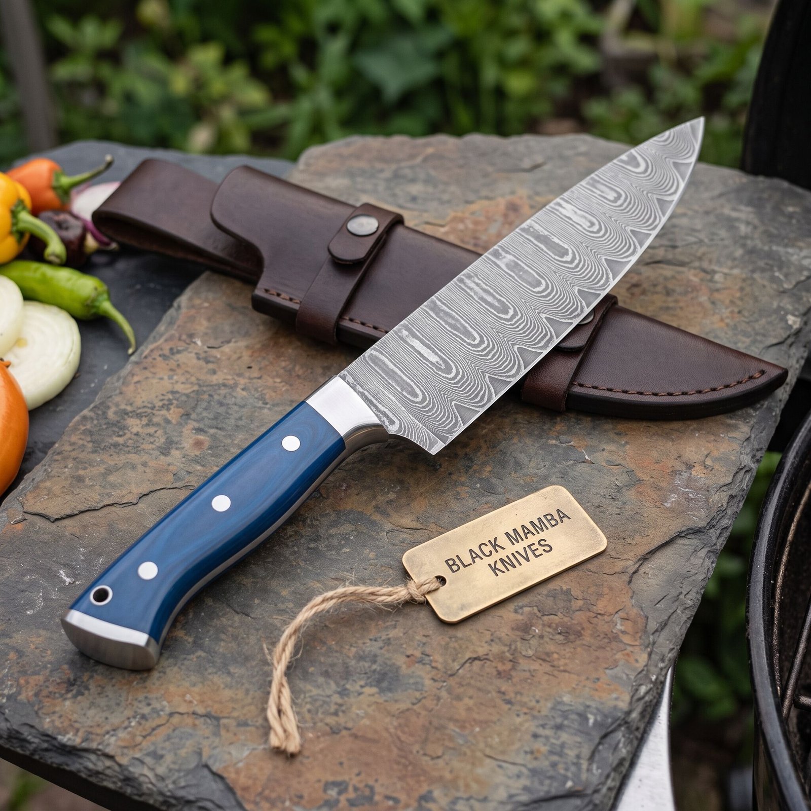 Siamese Knife 13.5 Long 8.2 Blade 9.1 Oz Razor Sharp Hand Made Damascus Steel Chef Knife | BMK-113-B - view 3